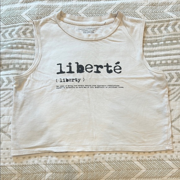 French Connection Graphic Tank Top‎ Sleeveless Crop Top Liberté XS - Picture 1 of 6